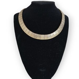 Vintage 60s Art Deco Revival Gold Floral Etched Metal Links Collar Necklace